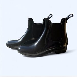 Sam Edelman Tinsley Black Glossy Patent Women's Ankle Boots Chelsea Pull On Boot